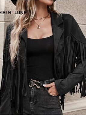 Fringe Suede-Look Jacket - Black